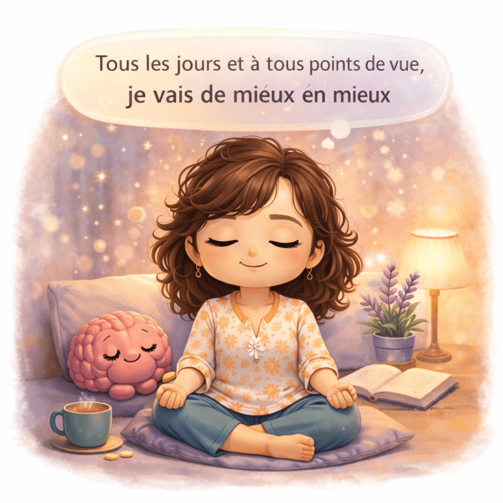 La méthode Coué est un outil simple et puissant pour mieux vivre la ménopause.
Grâce aux autosuggestions positives, elle aide à apaiser le stress, améliorer le sommeil, renforcer la confiance en soi et retrouver de l’énergie malgré les bouleversements hormonaux.

Intégrée à un accompagnement holistique, cette pratique devient un véritable ancrage mental pour traverser cette transition avec plus de sérénité et de douceur. 🌿